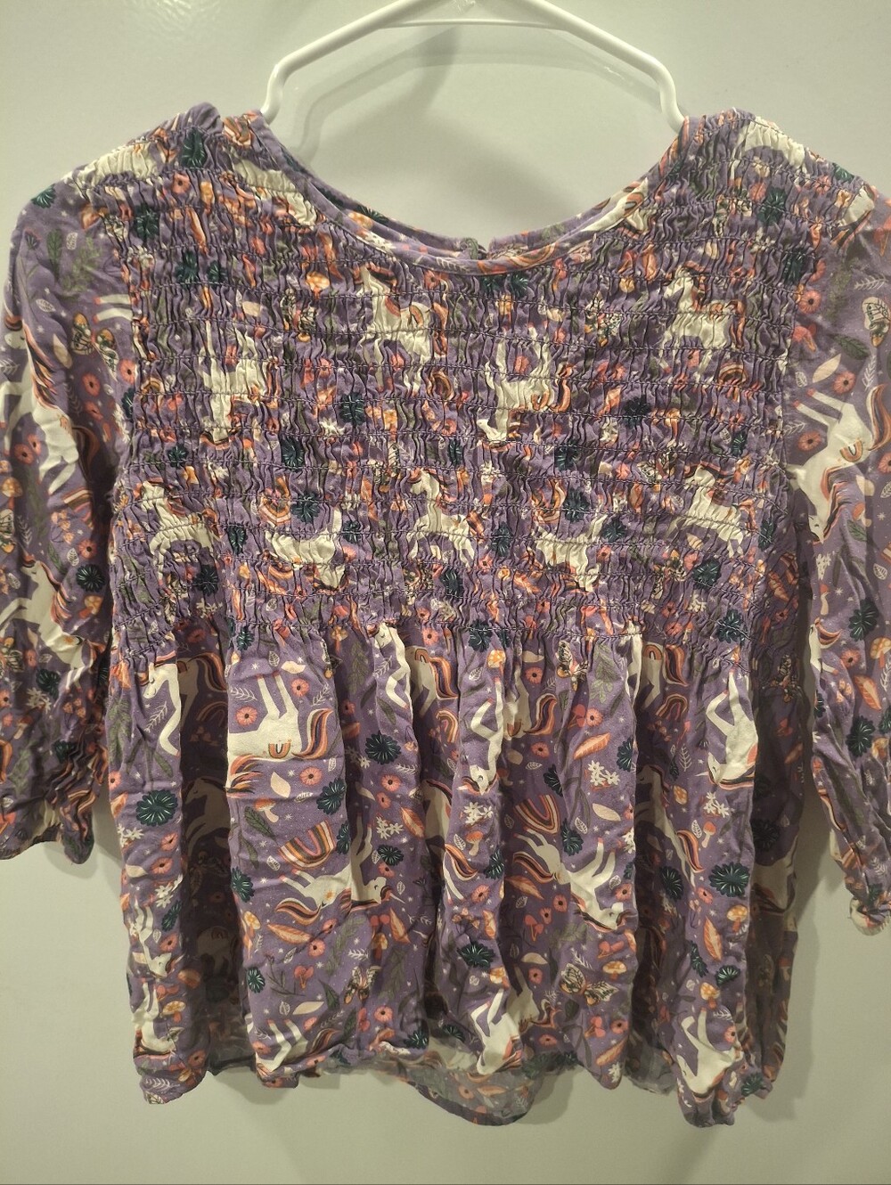 Smocked Floral Printed Girls Top — Purple